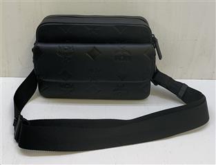 MCM Aren Messenger Bag in Black Maxi Monogram Nappa Leather